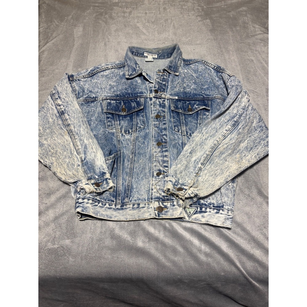 Georges Marciano Guess Size S Acid Wash Button Front Denim Jacket Made in USA